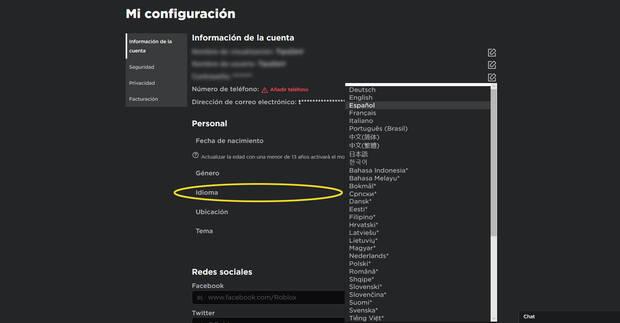 ¿Cómo cambiar el idioma de Roblox?