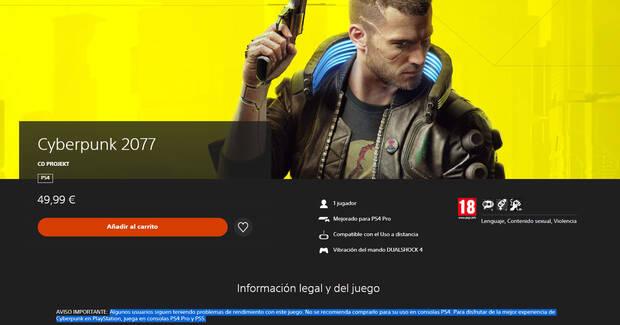 Cyberpunk 2077 PlayStation Store Espaa