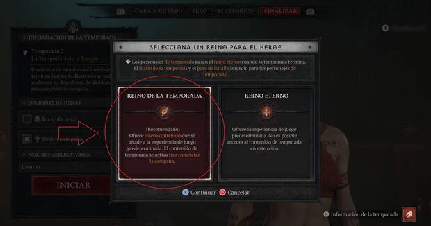 Diablo 4 - Jugar en el Reino de la temporada con un nuevo personaje
