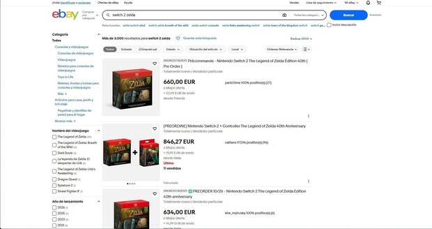 Switch 2 Zelda reventa ebay