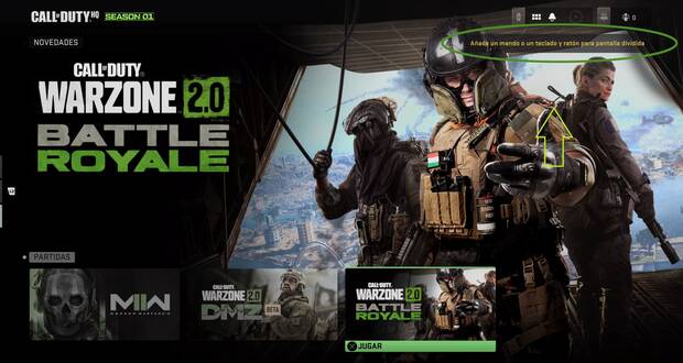 Call of Duty Warzone 2.0 - Opción para conectar un segundo mando o teclado en el lobby