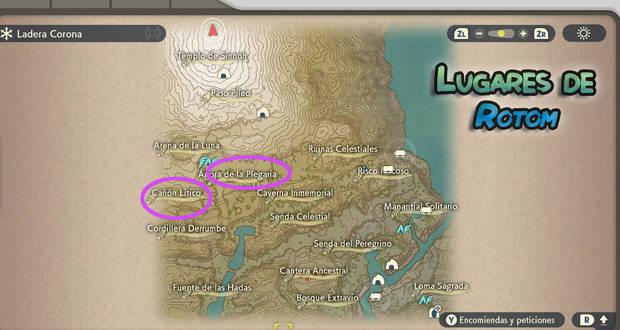 Leyendas Pokémon: Arceus - Rotom: Mapa con lugares de aparición