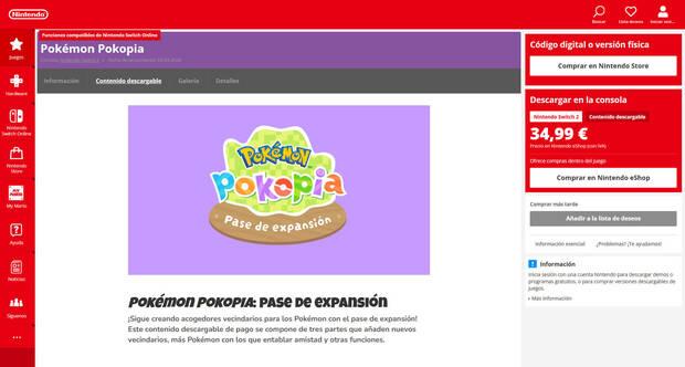 Ficha en la eShop de Nintendo para comprar el contenido descargable Pok�mon Pokopia: pase de expansi�n