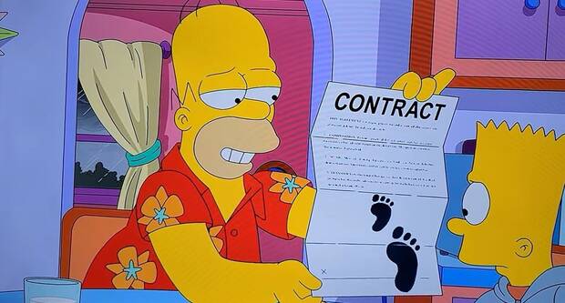 Homer enseña a Bart el contrato sobre los muslos de pavo en el Episodio 7 de la Temporada 35 de Los Simpsons