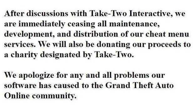 Mensaje de despedida de LunaCheats, la dsitribuidora de trampas de GTA Online.