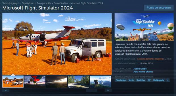 Reseas extremadamente negativas de Microsoft Flight Simulator 2024 en Steam.