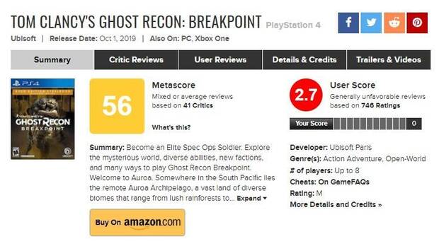 Ghost Recon Breakpoint es el juego de Ubisoft peor valorado de toda la generacin Imagen 2
