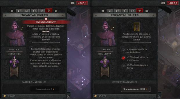 Diablo 4 - Aplicar encantamientos y reemplazar afijos en el ocultista