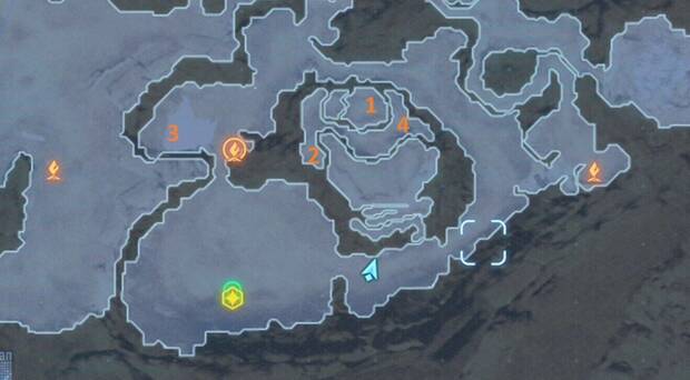 Stellar Blade - Mapa con puntos de interés en el monte al nordeste de Altess Levoire, en la esquina sudeste del páramo