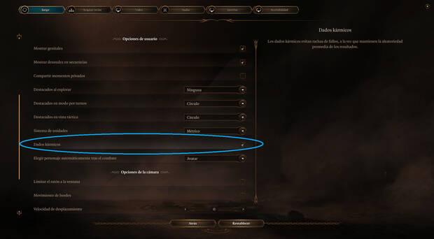 Baldur's Gate 3 - Opción para activar o desactivar los dados kármicos