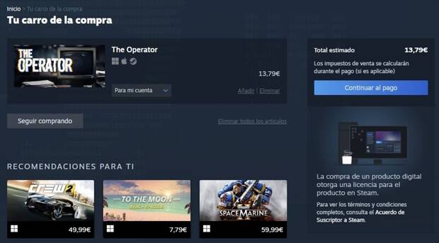 Steam Compra avisa de licencia