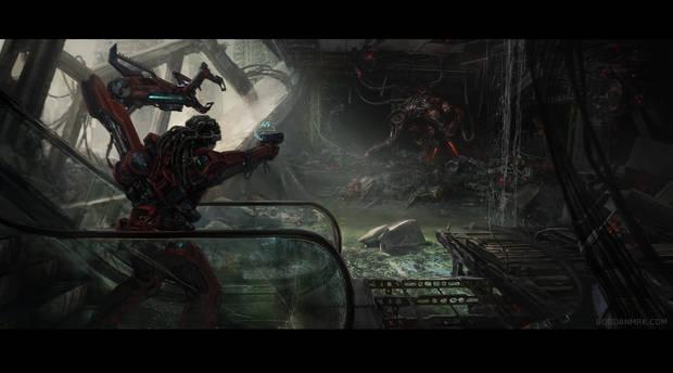 Otra ilustraci�n de Marica, que recuerda inevitablemente a �Dead Space� en la Tierra aun con dise�os m�s rob�ticos.