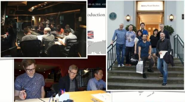 El equipo de audio de Bloodborne durante las sesiones en los Abbey Road Studios de Londres.