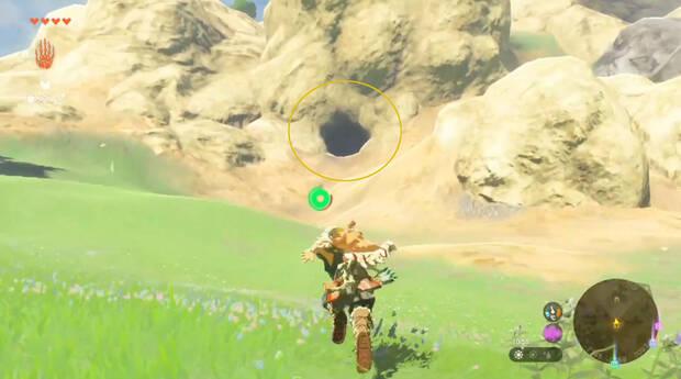 The Legend of Zelda Tears of the Kingdom - Santuarios Llanura de Hyrule: Entrada a la Cueva al pie del monte Satoly