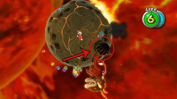 Super Mario Galaxy - Punto débil del jefe Dinopiraña de Fuego
