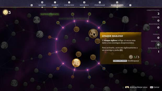 Nos encontraremos con un �rbol de habilidades del personaje digno de un juego de rol de primer nivel que nos permitir� personalizar a nuestro h�roe.
