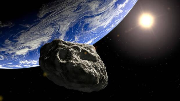 Composici�n digital de un asteroide pasando cerca de la Tierra (NBC Los �ngeles)