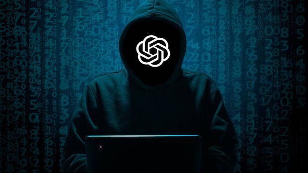 Composicin digital con la representacin artstica de un pirata informtico con el logo de ChatGPT en lugar de rostro