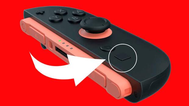 Imagen del Joy-Con derecho de Nintendo Switch 2 centrado en señalar la posición del botón C bajo el botón HOME
