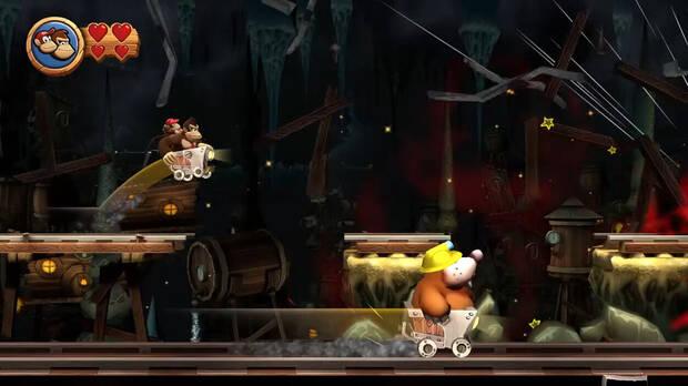 Las fases en vagoneta son un cl�sico de los juegos de DKC por su elevada dificultad, que te ponen en tensi�n.