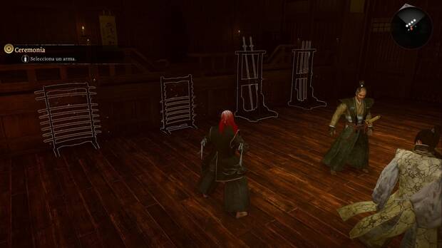 Nioh 3 - Ceremonia, Tutorial: soportes para armas en el dojo  de Munenori