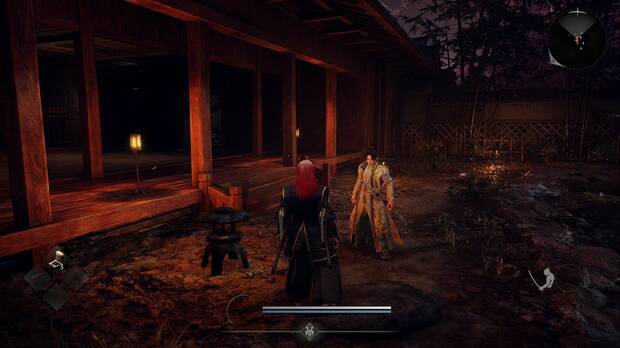 Nioh 3 - La ca�da del castillo de Edo, Takechiyo y Kunimatsu en el jard�n del dojo