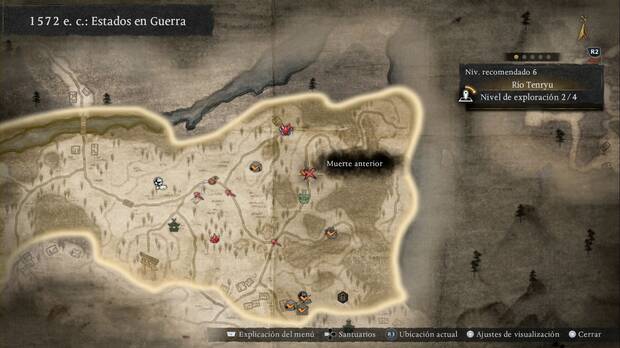 Nioh 3 - Amrita en el R�o Tenryu, ubicaci�n de la amrita #1 junto al santuario Colina del mirador