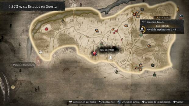 Nioh 3 -  Bases enemigas del R�o Tenryu, ubicaci�n de la base de la zona sur