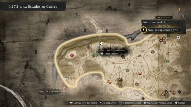 Nioh 3 - Santuarios en el R�o Tenryu, ubicaci�n del santuario Puerta de Hamamatsu en la zona oeste de la regi�n