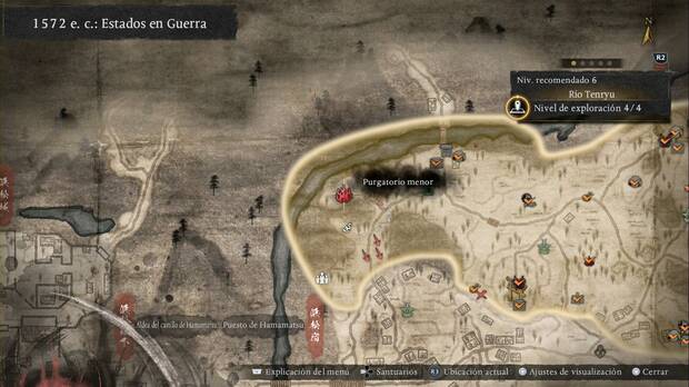 Nioh 3 - Purgatorios menores del R�o Tenryu, ubicaci�n del purgatorio menor de la esquina noroeste del margen oeste de la regi�n