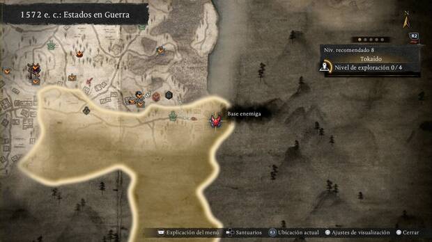 Nioh 3 - Bases enemigas de Tokaido, ubicaci�n de la base en la esquina nordeste de la regi�n