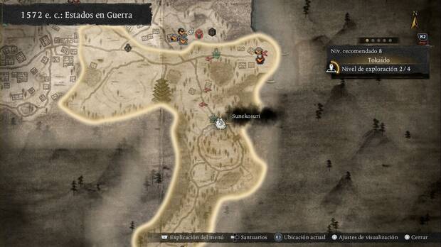 Nioh 3 - Sunekosuri de Tokaido, ubicaci�n del sunekosuri de la zona sudeste de la regi�n