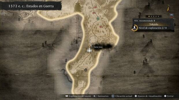 Nioh 3 - Seis jizo en Tokaido, ubicaci�n de las estatuas de jizo en el sendero que va al suroeste en la parte sudeste de la regi�n