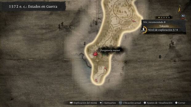 Nioh 3 - Purgatorios menores en Tokaido, ubicaci�n del purgatorio de la zona sudeste de la regi�n