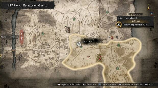 Nioh 3 - Sunekosuri de Tokaido, ubicaci�n del sunekosuri de la zona oeste, junto al santuario Tokaido