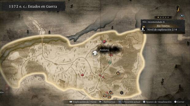 Nioh 3 - Kodama del R�o Tenryu, ubicaci�n del kodama #2 al noroeste del santuario Colina del mirador