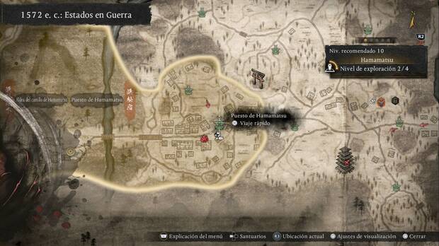 Nioh 3 - Santuarios en Hamamatsu, ubicaci�n del santuario Puesto de Hamamatsu en la zona este-sudeste de la regi�n