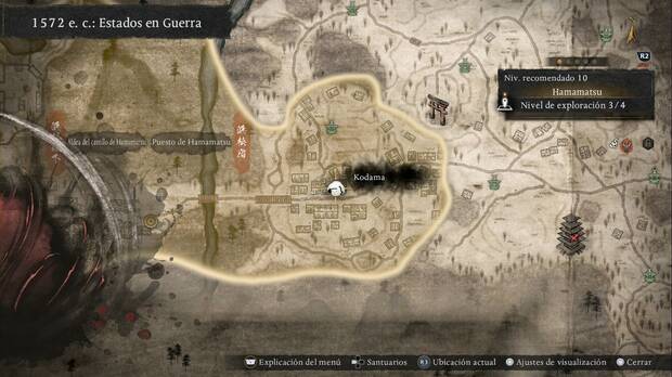 Nioh 3 - Kodama de Hamamatsu, ubicaci�n del kodama de la calle que lleva al puente oeste de la aldea