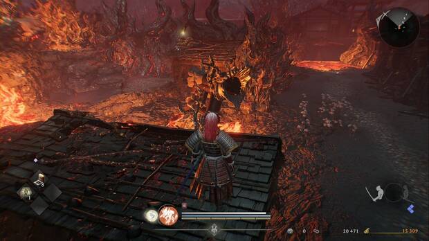 Nioh 3 - El Purgatorio manifestado, puerta torii que se puede usar como puente cerca de la zona final