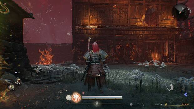 Nioh 3 - El Purgatorio manifestado, edificio en llamas donde se encuentra uno de los cofres de Hamamatsu