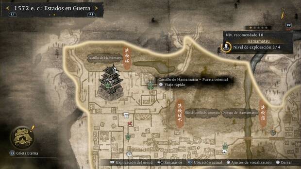 Nioh 3 - Santuarios en Hamamatsu, ubicaci�n del santuario Castillo de Hamamatsu - Puerta oriental