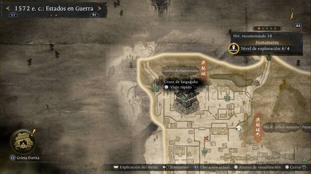 Nioh 3 - Santuarios en Hamatama, ubicaci�n del santuario Cruce de Saigagake en la salida noroeste del castillo de Hamamatsu