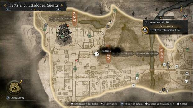 Nioh 3 - Kodama de Hamamatsu, ubicaci�n del kodama de la zona de la salida sudeste del castillo de Hamamatsu