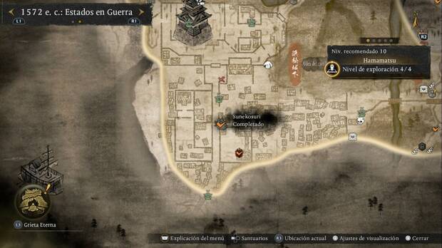 Nioh 3 - Sunekosuri en Hamamata, ubicaci�n del sunekosuri de la zona al sur del castillo de Hamamata