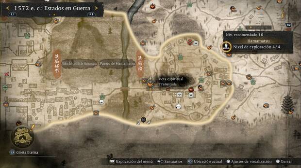 Nioh 3 - Vetas espirituales en Hamamatsu, ubicaci�n de la veta espiritual al oeste del puente de la aldea