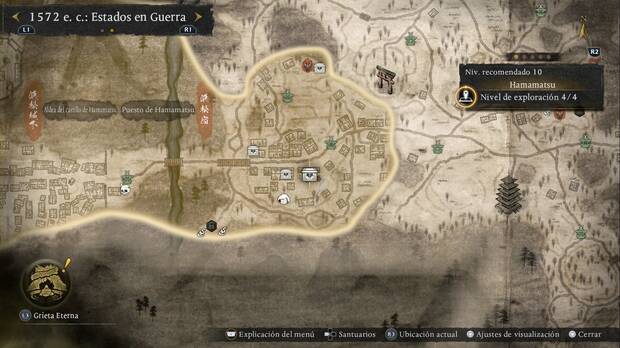 Nioh 3 - Cofres de Hamamatsu, ubicaci�n de  uno de los cofres de la zona central de la aldea