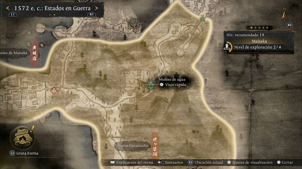 Nioh 3 - Santuarios en Maisaka, ubicaci�n del Molino de agua en el sendero central viniendo desde el nordeste