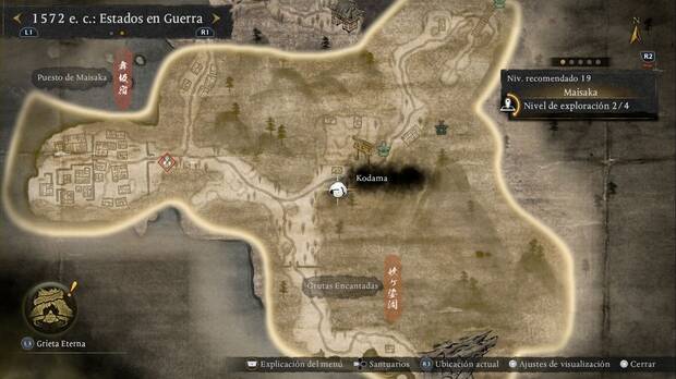 Nioh 3 - Kodama de Maisaka, ubicaci�n del kodama de la aldea del centro de la regi�n