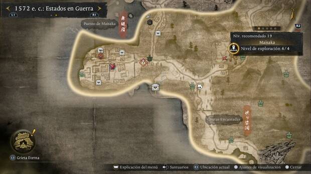 Nioh 3 - Cofres de Maisaka, ubicaci�n del cofre de la zona al oeste del Cruce de maisaka