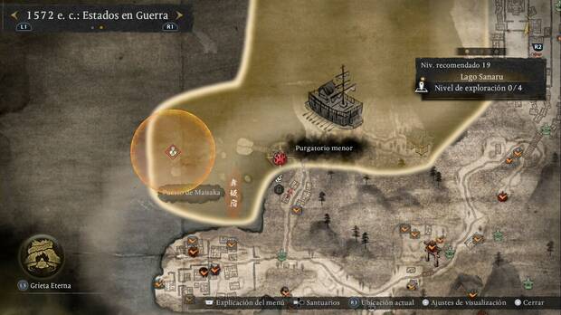 Nioh 3 - Purgatorios menores en el  Lago Sanaru, ubicaci�n del purgaotrio de la esquina suroeste